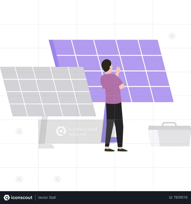 Boy looking at solar panels  Illustration