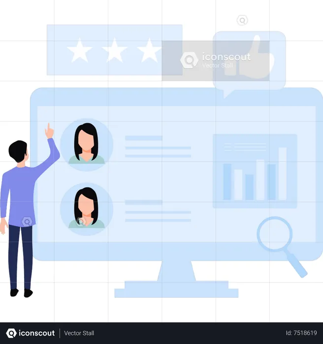 Boy looking at star rating employees  Illustration