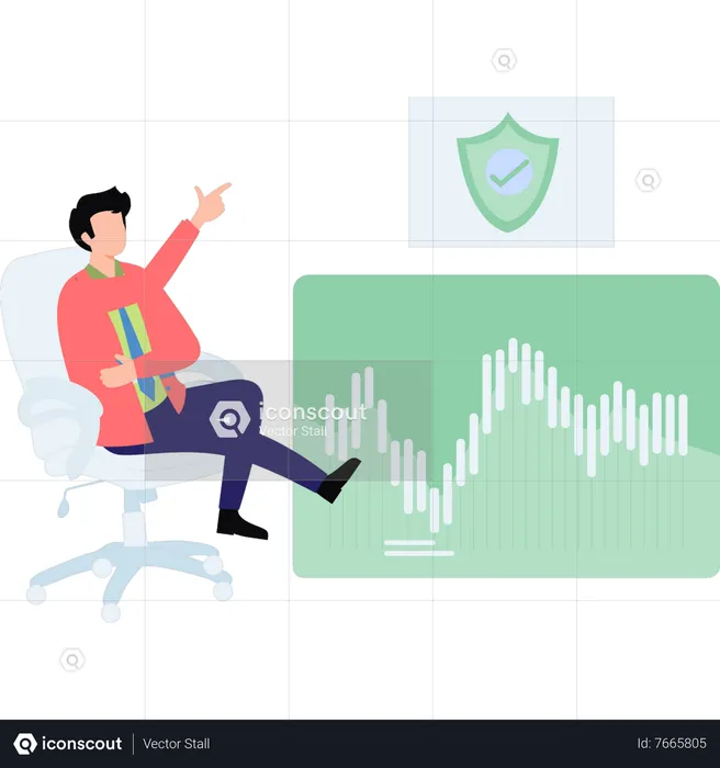 Boy looking at stock marketing graph  Illustration