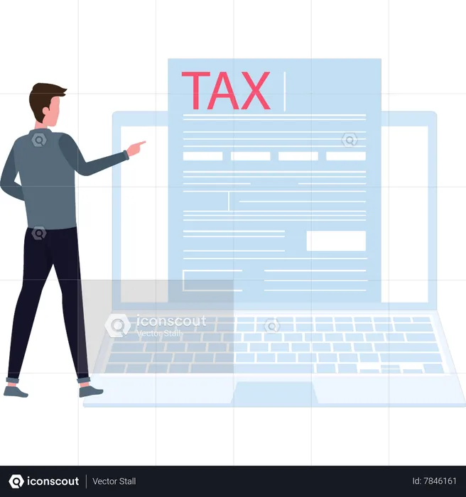Boy looking at tax document online  Illustration
