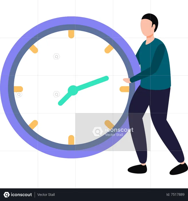 Boy looking at time clock  Illustration