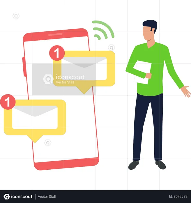 Boy looking at unread notifications  Illustration