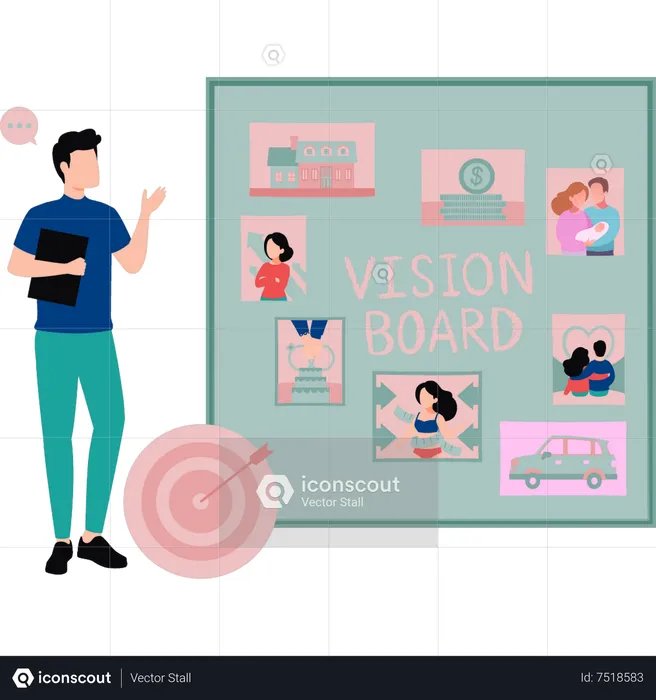 Boy looking at vision board  Illustration