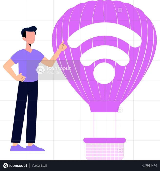 Boy looking at Wi-Fi Parachute  Illustration