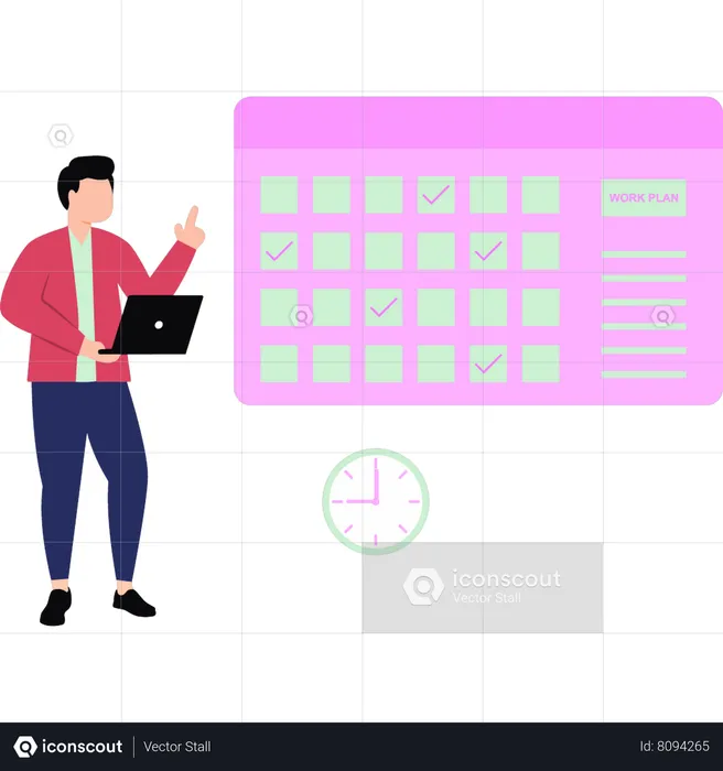 Boy  looking at  work plan  Illustration