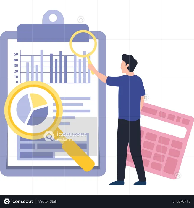 Boy Looking For Chart Report  Illustration