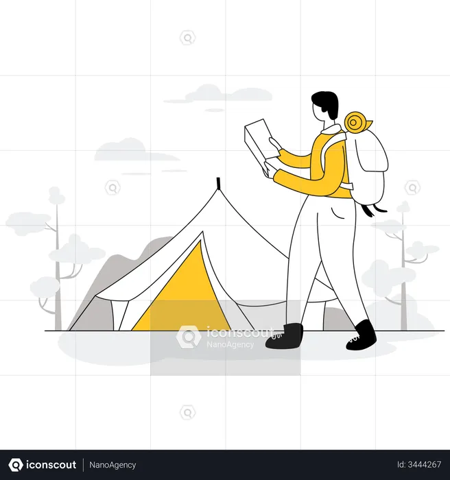 Boy looking into map  Illustration