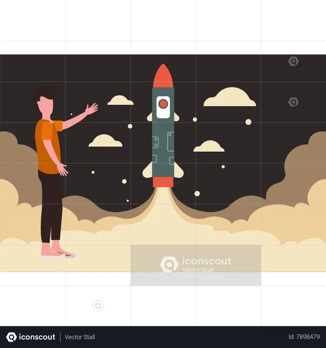 Boy looking missile has been launched  Illustration