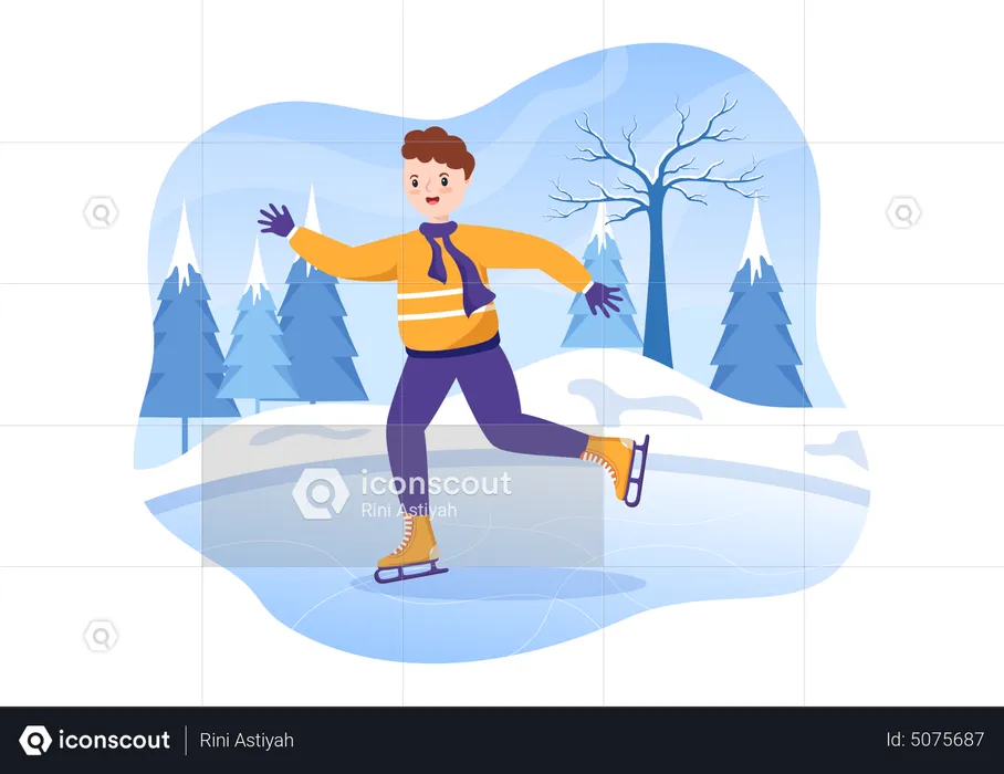 Boy loves ice skating  Illustration