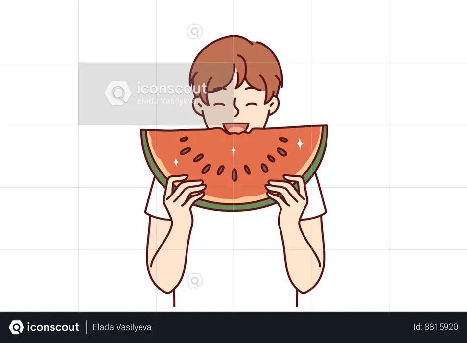 Boy loves to eat watermelon  Illustration
