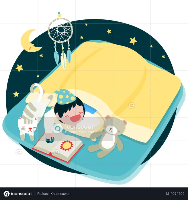 Boy lying on bed  Illustration