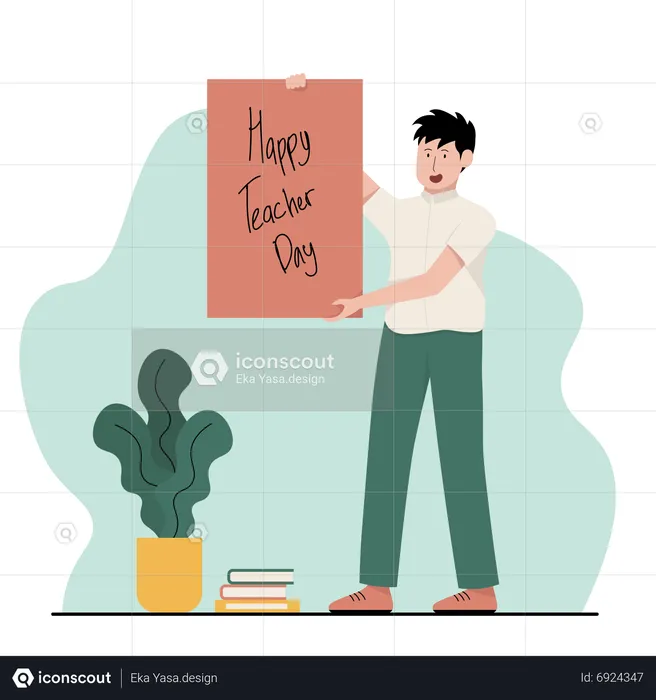 Boy made poster about teachers day  Illustration