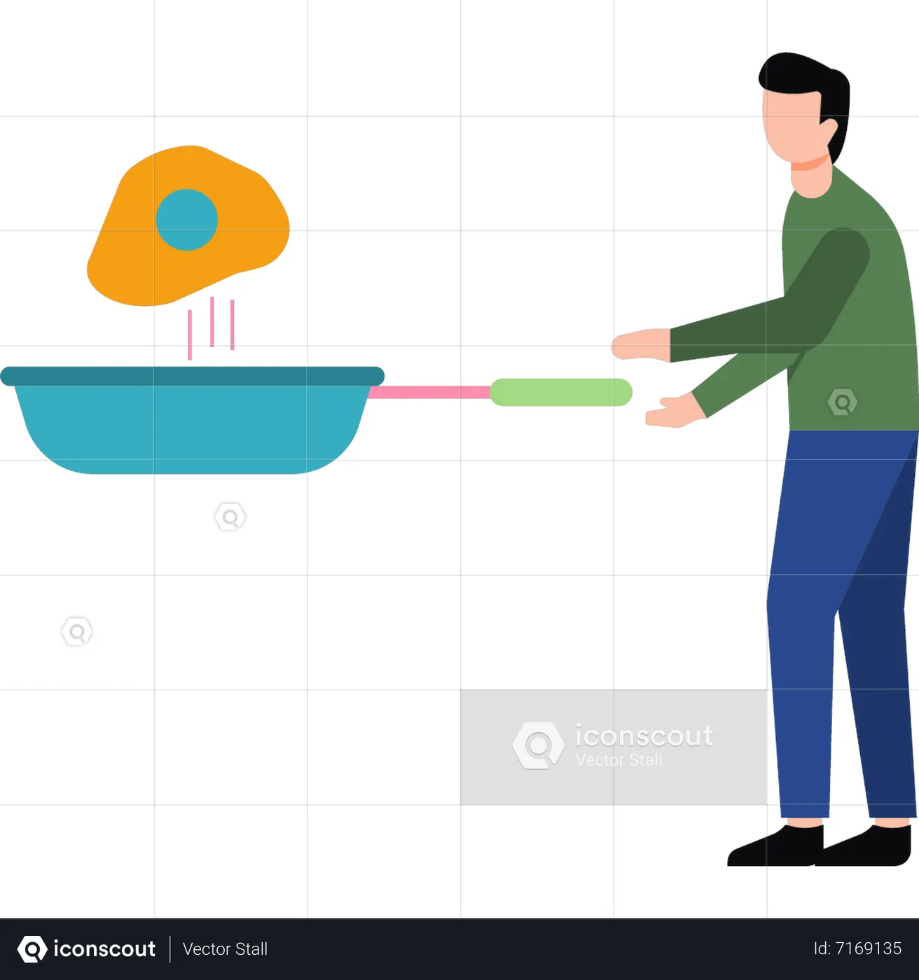 Best boy making an omelet in pan illustration download in png vector