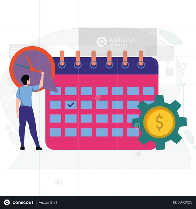 Boy making business schedule on calendar  Illustration