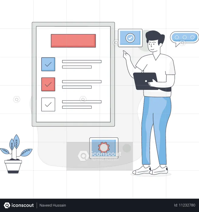 Boy making business task management  Illustration