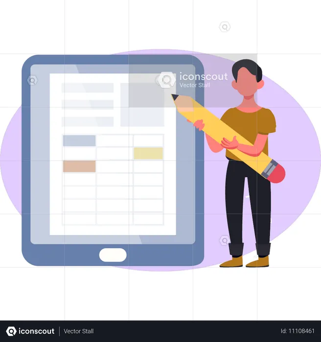Boy making chart  Illustration