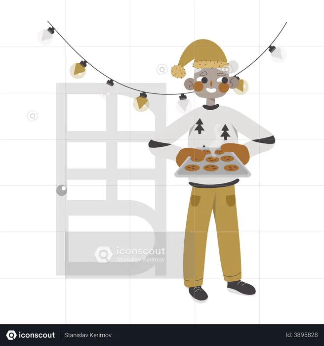 Boy making Christmas cookies  Illustration