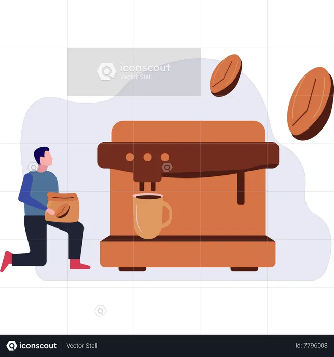 Boy making coffee  Illustration