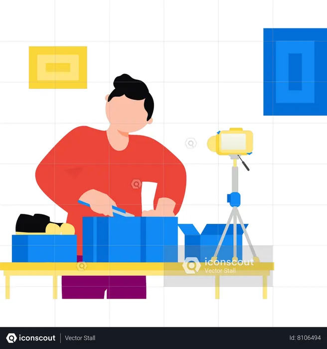Boy making cooking videos  Illustration