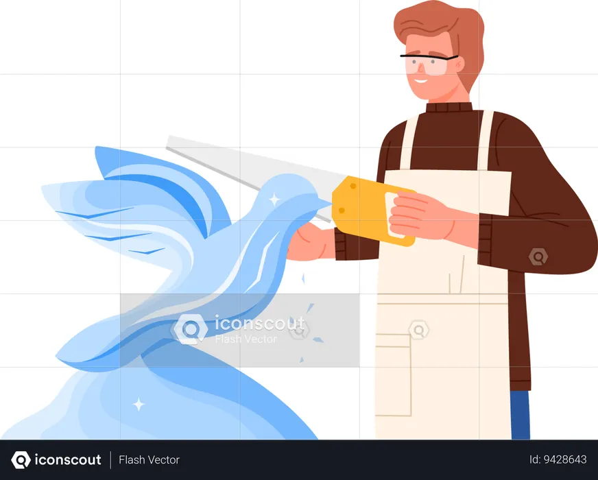 Boy making Ice Sculpture  Illustration