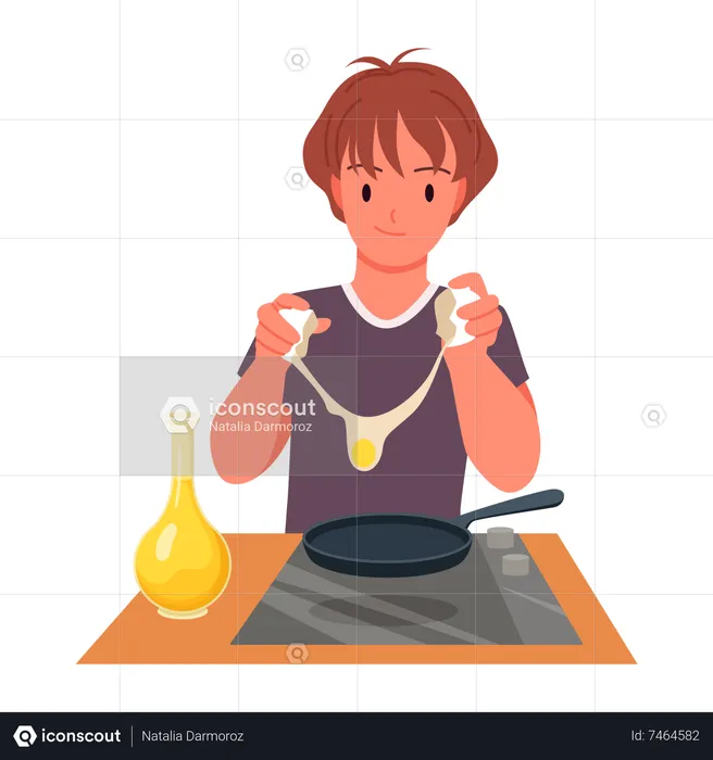 Boy making omlette  Illustration