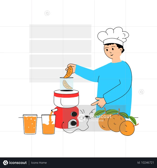 Boy making orange juice  Illustration