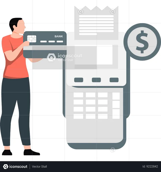 Boy making payment gateway through EDC machine  Illustration