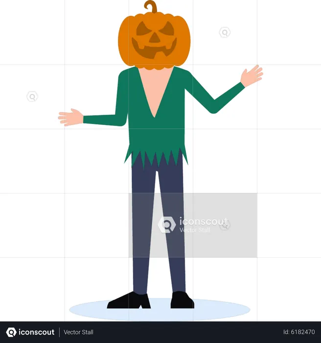 Boy making pumpkin face for Halloween party  Illustration