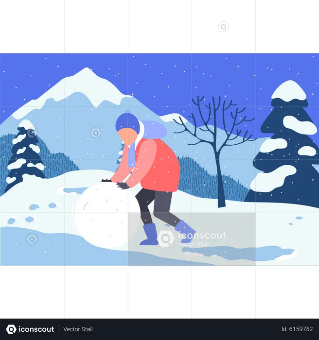 Boy making snowballs  Illustration