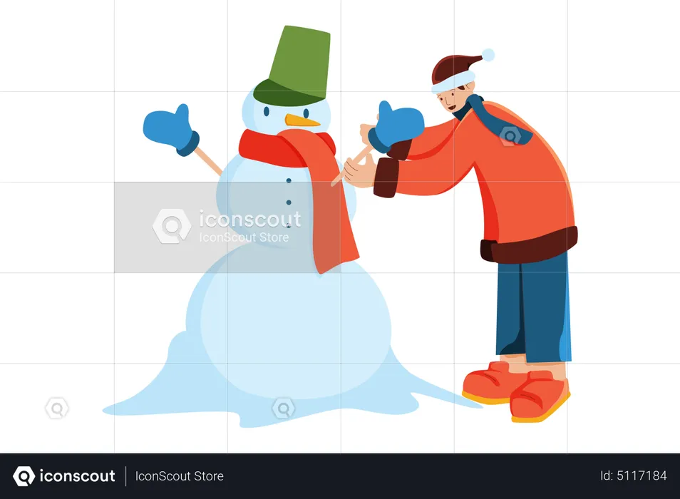 Boy making snowman  Illustration