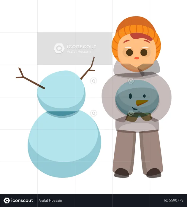 Boy making snowman  Illustration