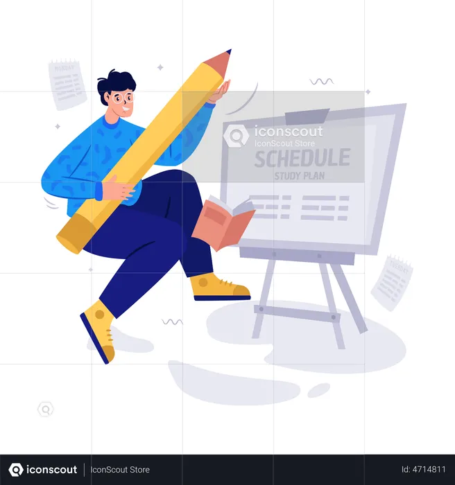 Boy making study schedule  Illustration