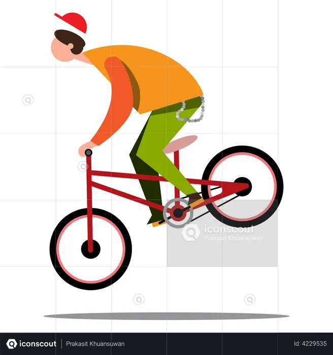 Boy making stunt while riding bicycle  Illustration