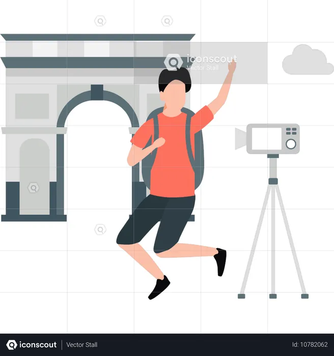 Boy making travel vlog  Illustration