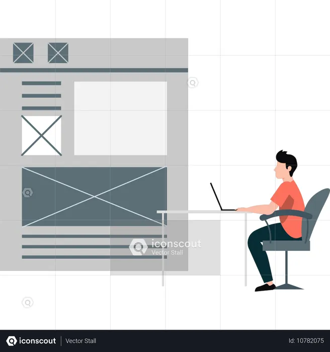 Boy making UI design  Illustration