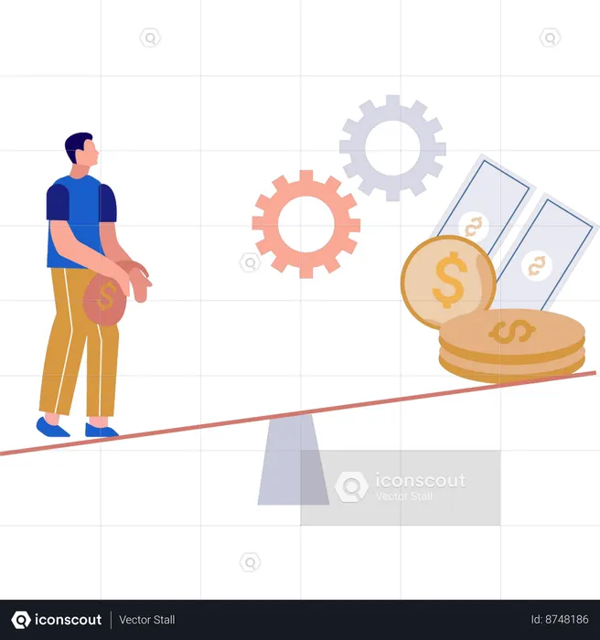 Boy measuring dollar value  Illustration