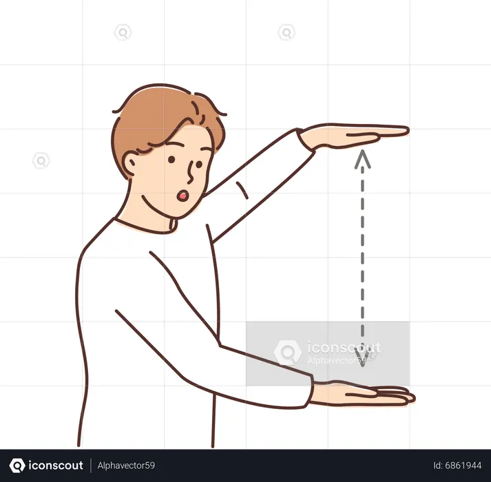 Boy measuring height using hand  Illustration