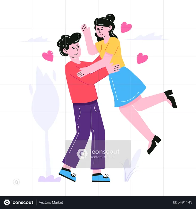 Boy meeting girlfriend  Illustration