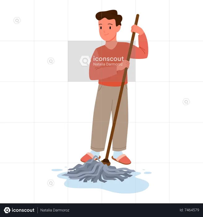 Boy mopping floor  Illustration