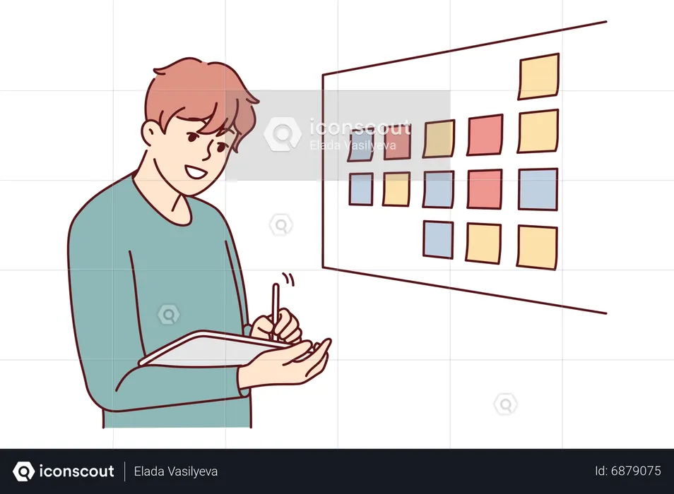 Boy noting task from task board  Illustration