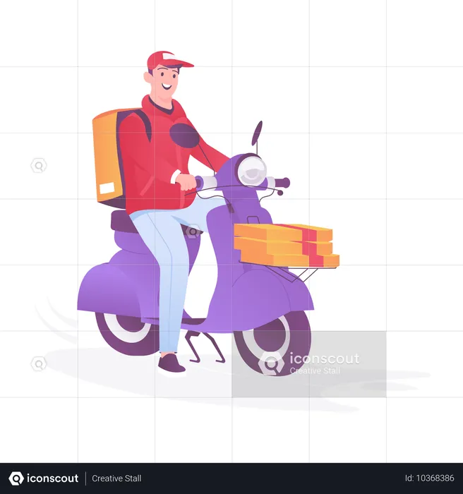 Boy on Scooter Delivery  Illustration