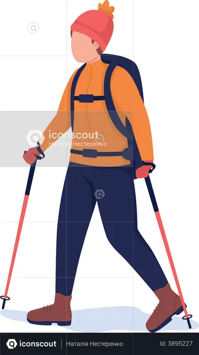 Boy on winter hike  Illustration
