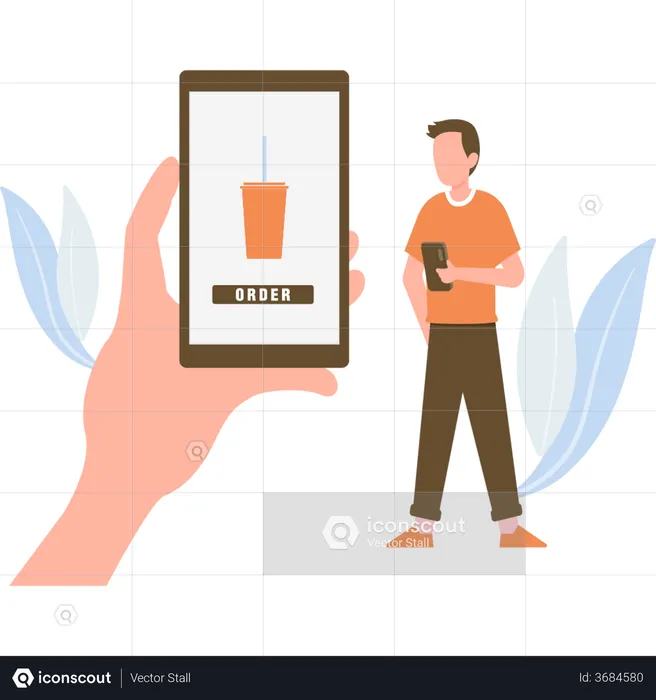 Boy Online drink order  Illustration