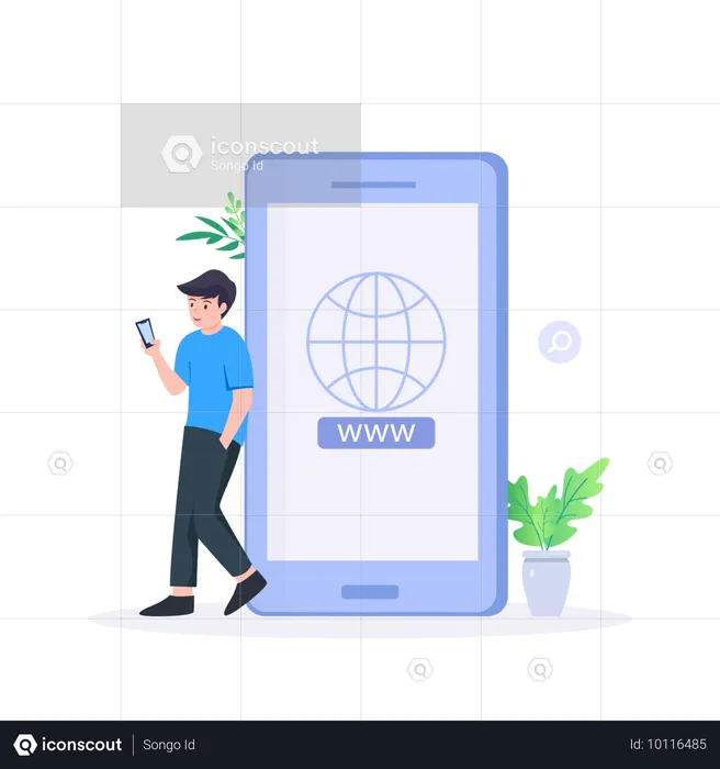 Boy open browser on mobile  Illustration