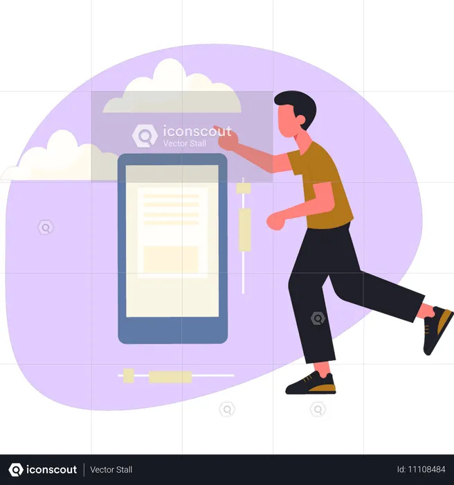 Boy opening e-book online  Illustration