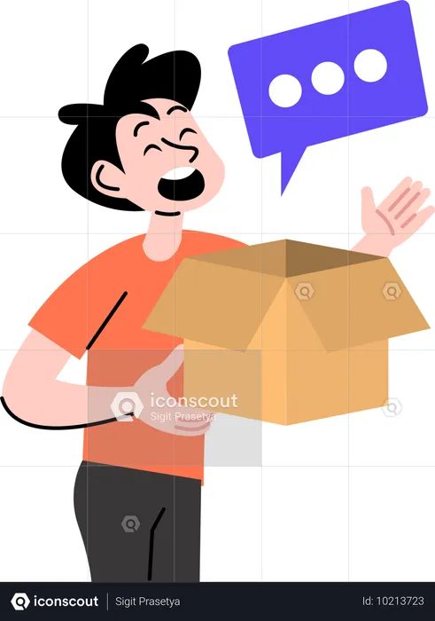 Boy opening package with excitement  Illustration