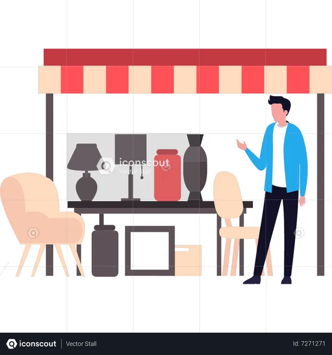 Boy owns a furniture store  Illustration