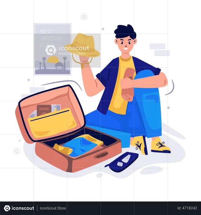 Boy Packing his Suitcase  Illustration