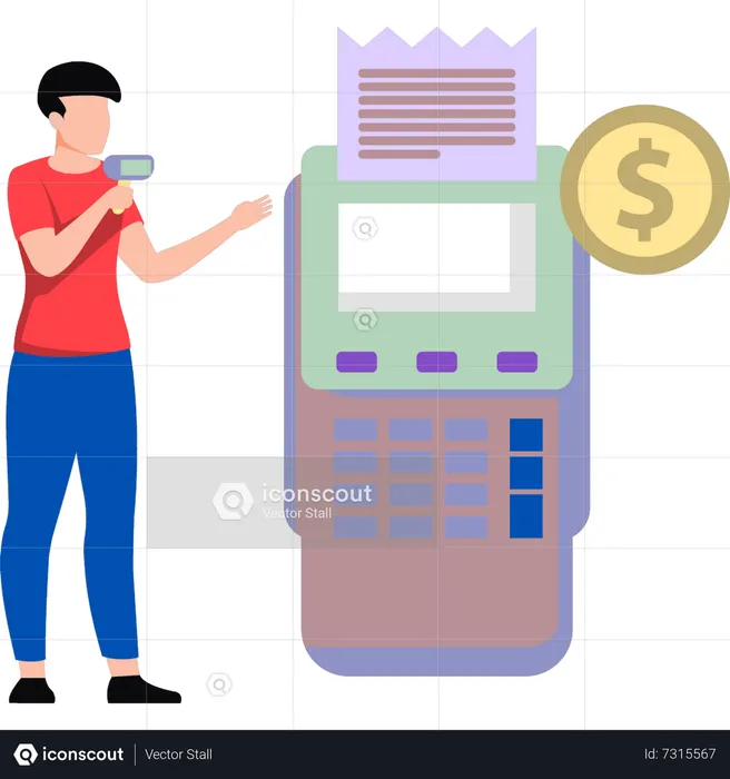 Boy paying bill from EDC machine  Illustration