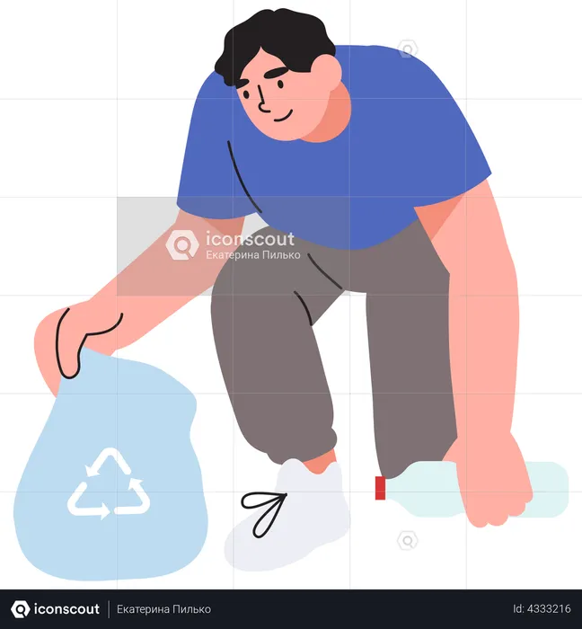 Boy picking up garbage  Illustration